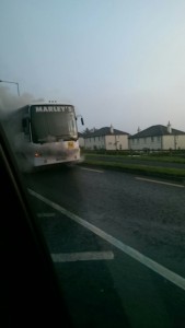 The bus catches fire. Pic by Donegal Daily.