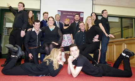Some of the dancers taking part in the Deele College Strictly Come Dancing on December 6th pictured at the launch with Lee Gooch, Dance instructor Marian Shiels, Joe Boyle School Principal and Darragh Kelly of Glebe Builders in Donegal Town the main sponsors. 