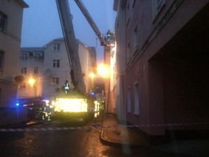 Fire crews bring the residents to safety