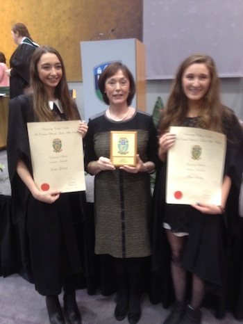 Esme and Katie with teacher Ms Susan Kenny from Loreto Secondary School in Letterkenny.