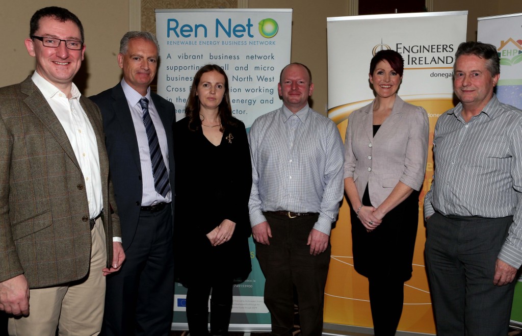 Pictured at the Engineers Ireland Open Evening in the Radisson Hotel, Letterkenny are Stephen Flynn Engineers Ireland Donegal Regional Chairman, Con Mc Laughlin Donegal Co.Co., Joanne Holmes Ren Net Project Officer Donegal Co. Co., Russell Drew Whitemountain Ltd., Shirley Mc Donald Engineers Ireland and Michael Deehan Renewable Building Technologies Ltd.