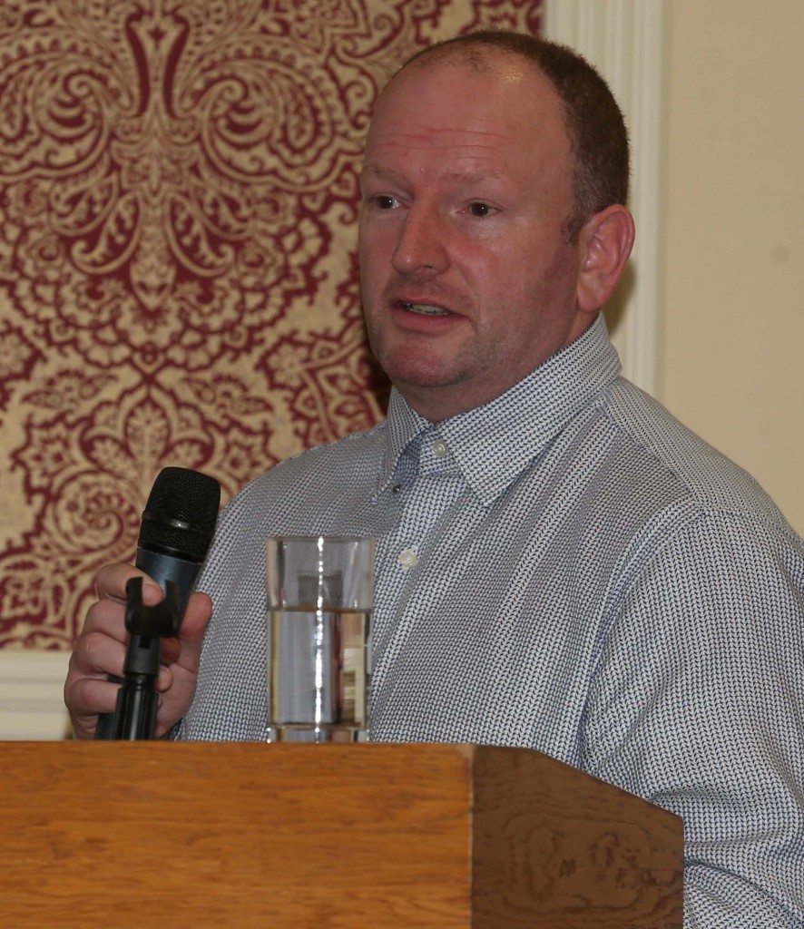 Picture is Russell Drew of  Whitemountain Ltd. who spoke at the Engineers Ireland Open Evening on the subject of Recycling of Road Materials. He outlined the criteria required for the processing of Road Surface Planings.