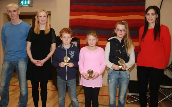 Award winners from the Maghery training group Jack Tracey, Fynn Moulton Melissa Mc Gee with Aidan Gillespie, Fionnuala Diver and coach Dawn Croke