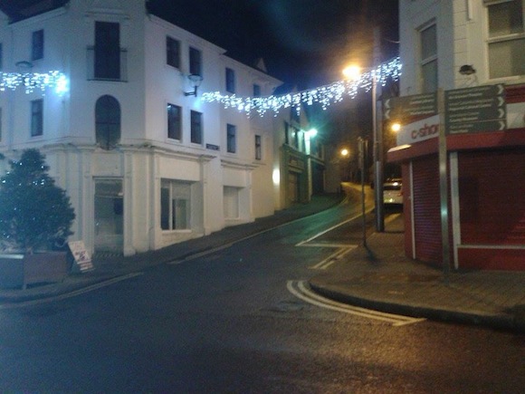 Letterkenny's Church Lane is lit up for Christmas.