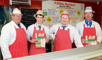 Pictured from left in The Friendly Meat shop are Paddy Gildea, Jerry Drumm, Cathal McFadden and Lee Gildea.