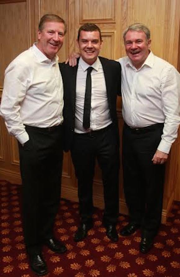 Danny O Carroll ( Buster) with Liverpool and Ireland internationals Ray Houghton and Ronnie Whelan at a previous Charity Christmas Party in aid of a autism unit at Lurgybrack school and the Paediatric Ward at Letterkenny General Hospital. Photo Brian McDaid