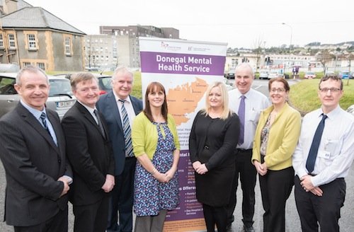 L to R - Kevin Mills, Area Director of Nursing, Dr. Cliff Haley, Clinical Director Donegal Mental Health Services, John Hayes, CO, NWA, CHO, Michelle Murray, Tracey Roarty, Self Harm Emergency Department Nurse, John Kelly, ADON DHMS, Anne O’Connor, National Director Mental Health Services and Liam Doherty, Assistant Director of Nursing ED, LGH  Photo- Clive Wasson