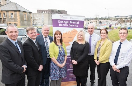 L to R - Kevin Mills, Area Director of Nursing, Dr. Cliff Haley, Clinical Director Donegal Mental Health Services, John Hayes, CO, NWA, CHO, Michelle Murray, Tracey Roarty, Self Harm Emergency Department Nurse, John Kelly, ADON DHMS, Anne O’Connor, National Director Mental Health Services and Liam Doherty, Assistant Director of Nursing ED, LGH Photo- Clive Wasson