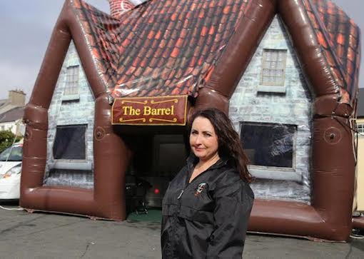 Catriona outside one of her inflatable pubs which was officially launched today.