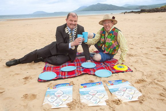 Life's a beach! Chairman of Donegal County Council, Cllr Ciaran Brogan with comedian Conal Gallon waiting for this week's heatwave.