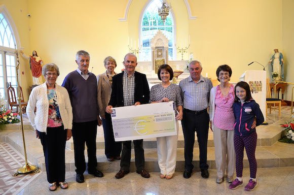 Agnes Brown, Brendan Breen, Fidelma Doherty, Jim Doherty, Mary Mc Daid, Eamonn Murray, and Patricia Mc Grath with the cheque of 10,989 euro's presented to Glenswilly Church Restoration Fund from events held in Philadelphia. Pic by Geraldine Diver.