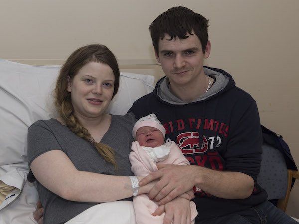 Baby Chloe Kathleen arrived at 0.48am weighing in at 8lbs 2oz. Proud parents Niamh Flaherty and Patrick Toner are pictured at Letterkenny University Hospital. (North West Newspix)