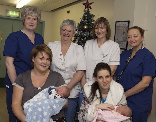 Baby Michael Mclaughlin and mum Brenda and baby Shamiah with her mum Ciara Devine pictured with nursing staff Edel Peoples, Jean Murray, Georgina Patterson and Donna Bonner at Letterkenny Uniuversity Hospital. (North West Newspix)