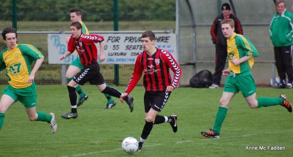 Brian McVeigh in action for Fanad United. The new Letterkenny Rovers player fired into LYIT into the semi-finals.