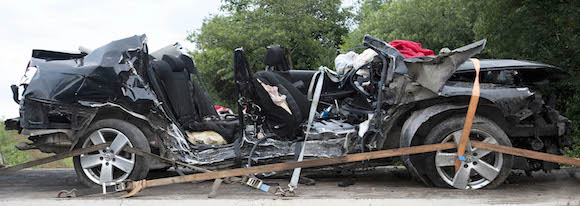 The remains of the Volkswagen Passat in which seven young people died. PIC. Newspix