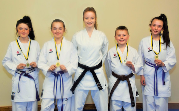 Natasha Doherty, Emma Dolan Ciarán Crawford and Jamie-Lee Simpson with Sara Martin Sensei. Image by Máirtín Mac Crábhagáin***