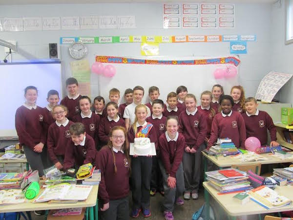 Nessa celebrating her birthday with classmates at Kilmacrennan National School