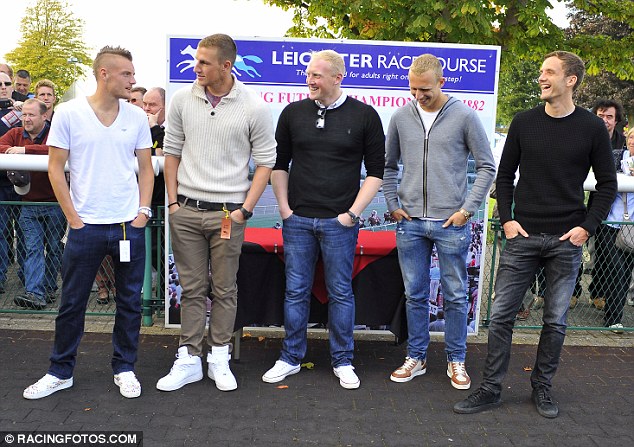 Jamie Vardy, Chris Wood, Conrad Logan, Richie De Laet and Andy King enjoying a day at the races. 