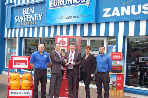 > pictured from left to right > Jonathan Tinney, Alan Simms, Calor National Cylinder sales Manager, Raymond Sweeney,Ben Sweeney Euronics, Area Sales Representative, Maura O'Donoghue and Gerald Coyle.