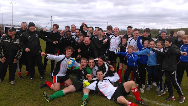 Rovers players and supporters celebrate after Sunday's famous victory.