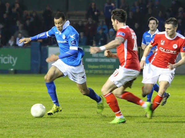 Ethan Boyle in action for Finn Harps on Monday night against St. Patrick's Athletic. 