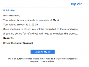 The bogus email being circulated to Donegal customers this morning.