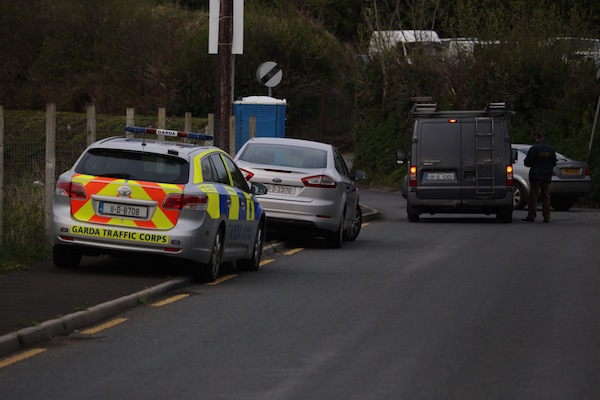 Gardai at one of the checkpoints set up along the border this evening. Pic by Northwest Newspix.