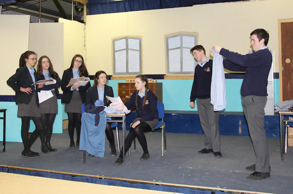The cast of 'The Factory Girls' in rehearsals at Carndonagh Community School.