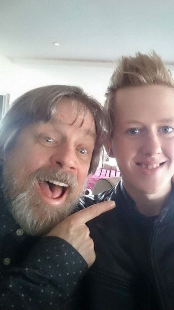 SELFIE FROM THE THE BRIGHT SIDE: Star Wars actor Mark Hamill and brave cancer battling fan Jamie Harkin met at breakfast today