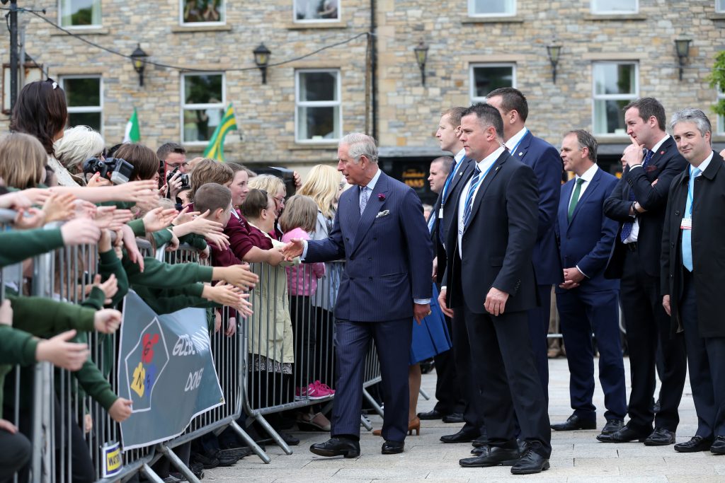 25/05/2016 NO REPRO FEE, MAXWELLS DUBLIN, IRELAND Visit to Ireland by The Prince of Wales and the Duchess of Cornwall. Donegal, Ireland. Pic Shows: HRH The Prince of Wales meeting the public in Donegal Town. PIC: NO FEE, MAXWELLPHOTOGRAPHY.IE