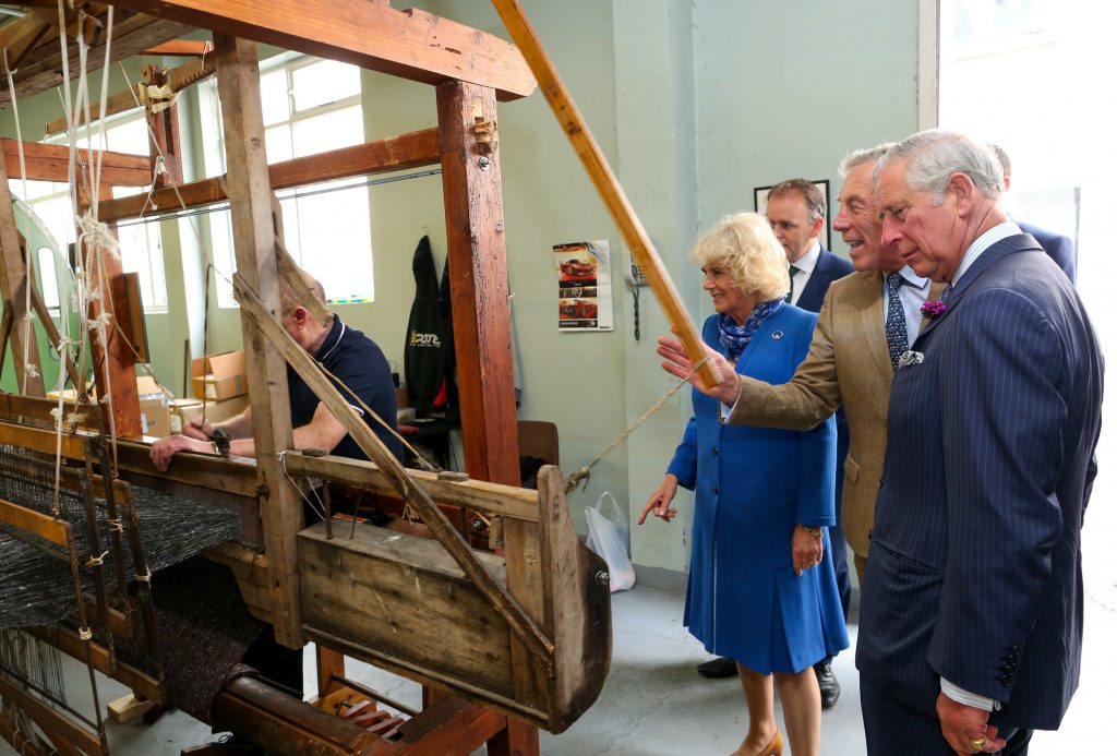 25/05/2016 NO REPRO FEE, MAXWELLS DUBLIN, IRELAND Visit to Ireland by The Prince of Wales and the Duchess of Cornwall. Donegal, Ireland. Pic Shows: HRH The Prince of Wales and the Duchess of Cornwall being shown how the tweed is made with Mr. Lynn Temple, Proprietor and Director at Magee of Donegal Tweed Workshop and Factory. PIC: NO FEE, MAXWELLPHOTOGRAPHY.IE