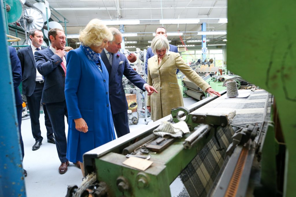 25/05/2016 NO REPRO FEE, MAXWELLS DUBLIN, IRELAND Visit to Ireland by The Prince of Wales and the Duchess of Cornwall. Donegal, Ireland. Pic Shows: HRH The Prince of Wales and the Duchess of Cornwall being shown how the tweed is made with Ms. Elizabeth Temple and Mr. Patrick Temple Proprietors and Directors at Magee of Donegal Tweed Workshop and Factory. PIC: NO FEE, MAXWELLPHOTOGRAPHY.IE