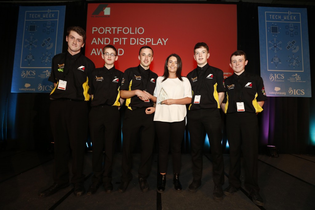 At ICS Tech Week 2016 was Dynamic Racing-St Eunan’s College, Letterkenny, Co. Donegal; who won the award for Best Portfolio at the Tech Week F1 in schools final at the RDS on the 28th of April 2016.  Picture Conor McCabe. More information contact Philip Jones, MKC Communications on 01 7038614 / philip@mkc.ie