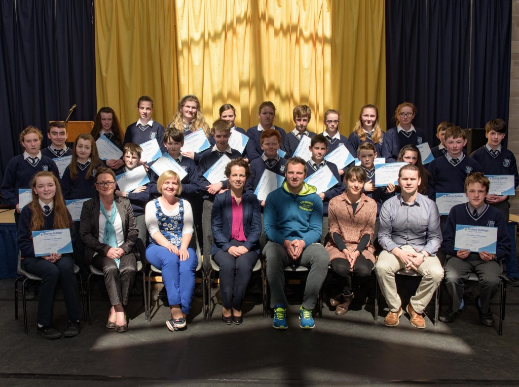 First Year Prize Winners at the Mulroy College student awards with seated from left Victoria Sweeney (1st Student of year) Eileen McGettigan, (1st Year Head) Julie Anne Mc Gonigle (Class Teacher) Fiona Temple School Principal, , Michael mcFadden, Guest speaker, Caroline Dormiron(Class Teacher) Sean Mc Fadden (Class teacher) Kacper kitowski (1st Student of year) Photo:- Clive Wasson