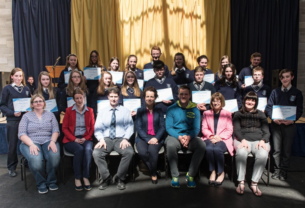 Second year prize winners at the Mulroy College student awards with seated Maria Ryan, class teacher, Aisling Mc Ateer, Class Teacher. Peadar Sullivan, Year Head, Fiona Temple, School Principal, ,Michael Murphy, Guest Speaker, Annemarie Docherty class teacher, Danielle Friel class teacher Photo:- Clive Wasson