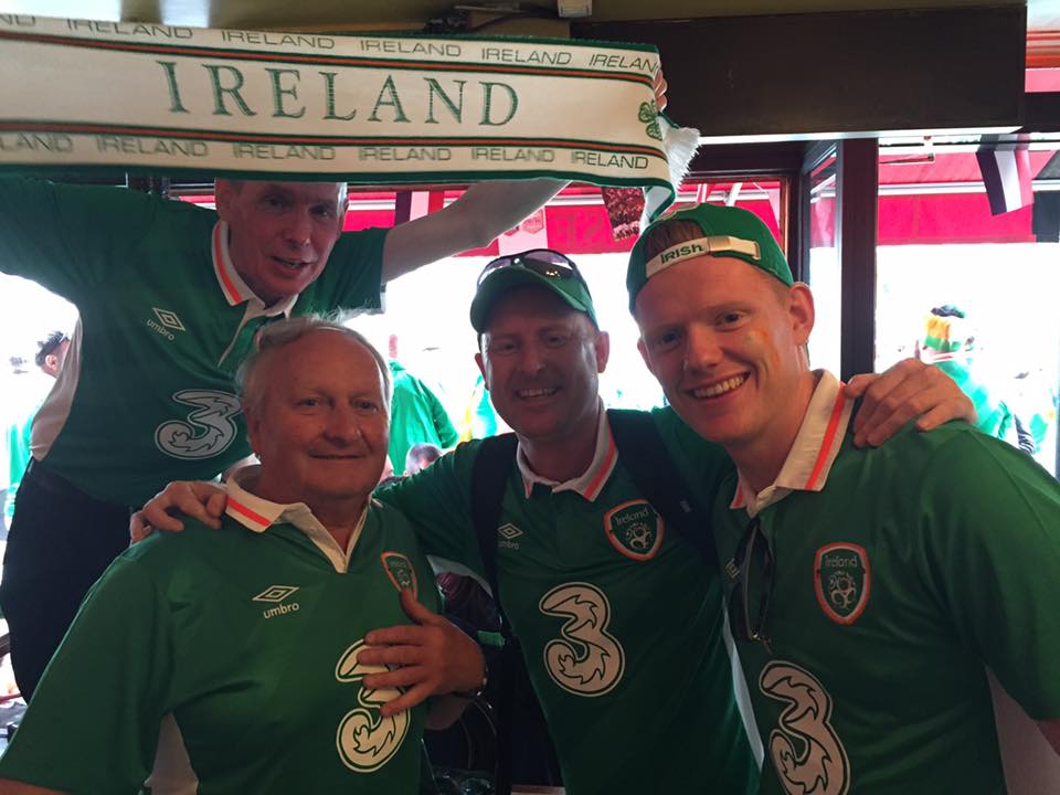 Gerry Meehan, James Barclay, Eric White have met an American tourist who is over for the match in Paris. 