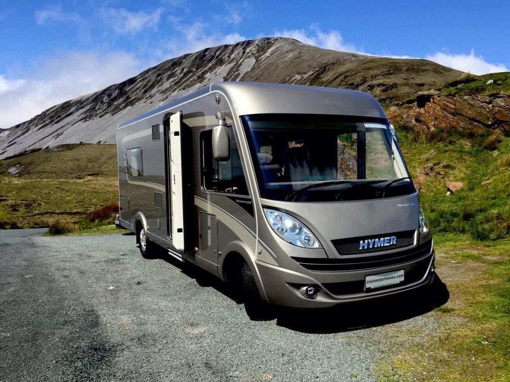 The beautiful Hymer Motorhome which we road tested this week pictured as we pulled in at the foot of Muckish Mountain on one of the best days of the year. Photo Brian McDaid