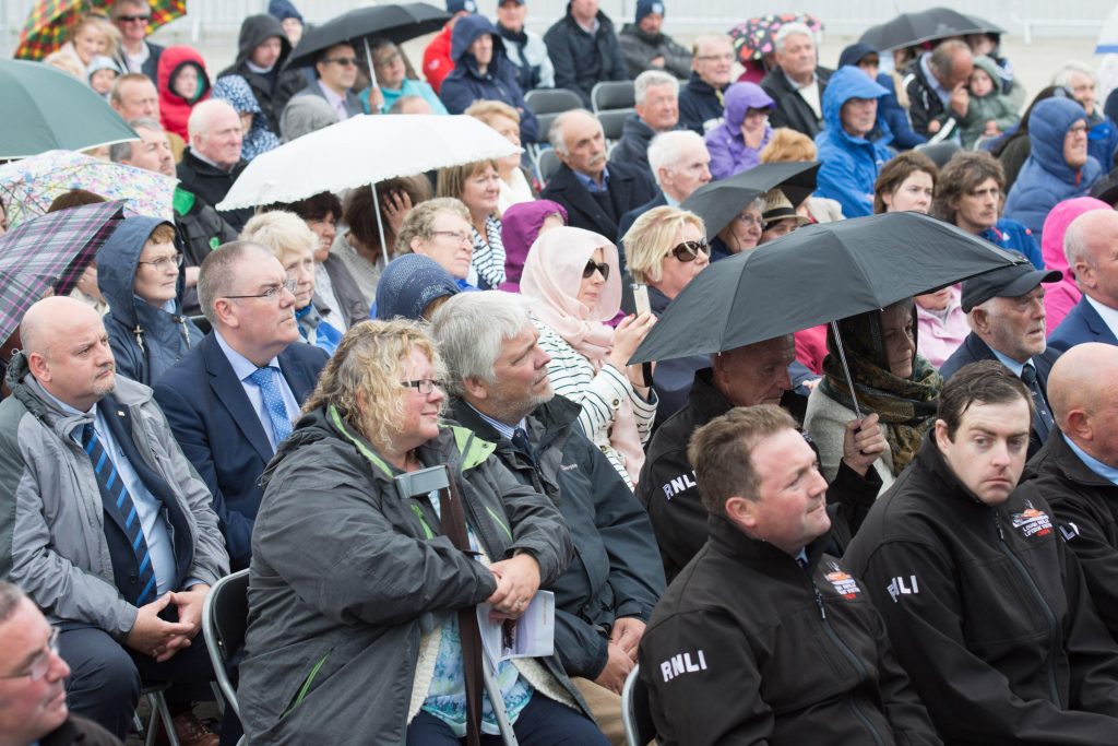 Someof the crowd at the naming ceremony and service of dedication of the Shannon Class lifeboat 13-08 Derek Bullivant at Lough Swilly Lifeboat Station on Saturday the 25th of June.  Photo - Clive Wasson