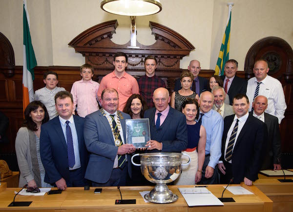 Anthony Molloys family members at the Civic Reception to Award Freedom of the County to Anthony Molloy in the Donegal County Council Office's in Lifford.     Photo Clive Wasson