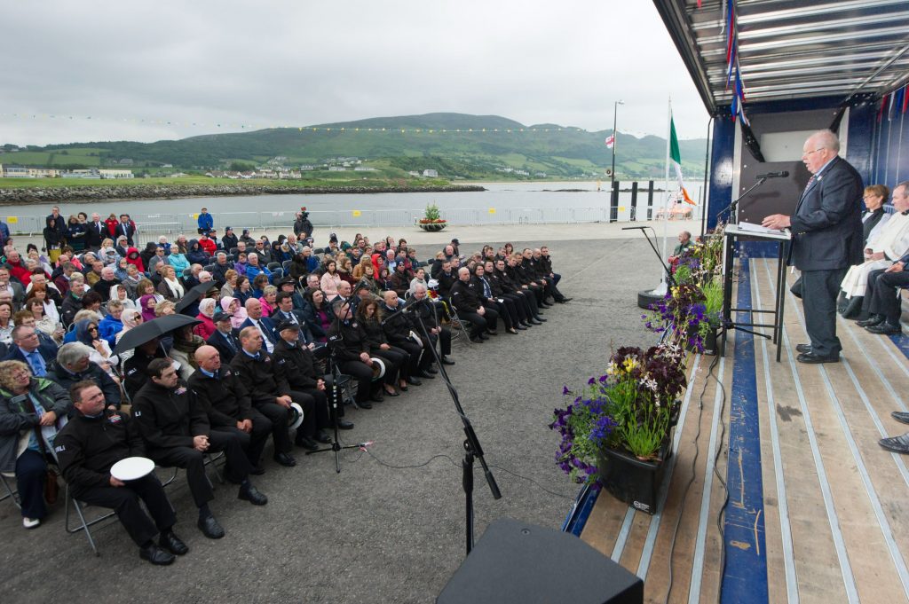 John McCarter Lifeboat Operations Manager speaking at the naming ceremony and service of dedication of the first Shannon Class lifeboat 13-08 Derek Bullivant at Lough Swilly Lifeboat Station on Saturday the 25th of June. Photo - Clive Wasson