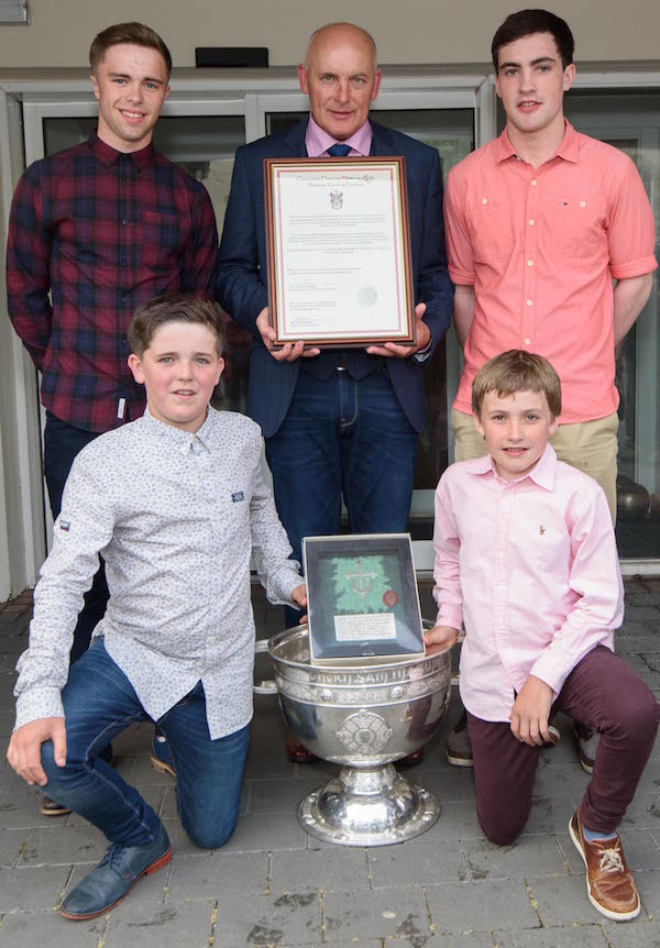 Athony with nephews John Ross, Planty, Anthonie, and Karl Joseph Molloy at the Civic Reception to Award Freedom of the County to Anthony Molloy in the Donegal County Council Office's in Lifford. Photo Clive Wasson