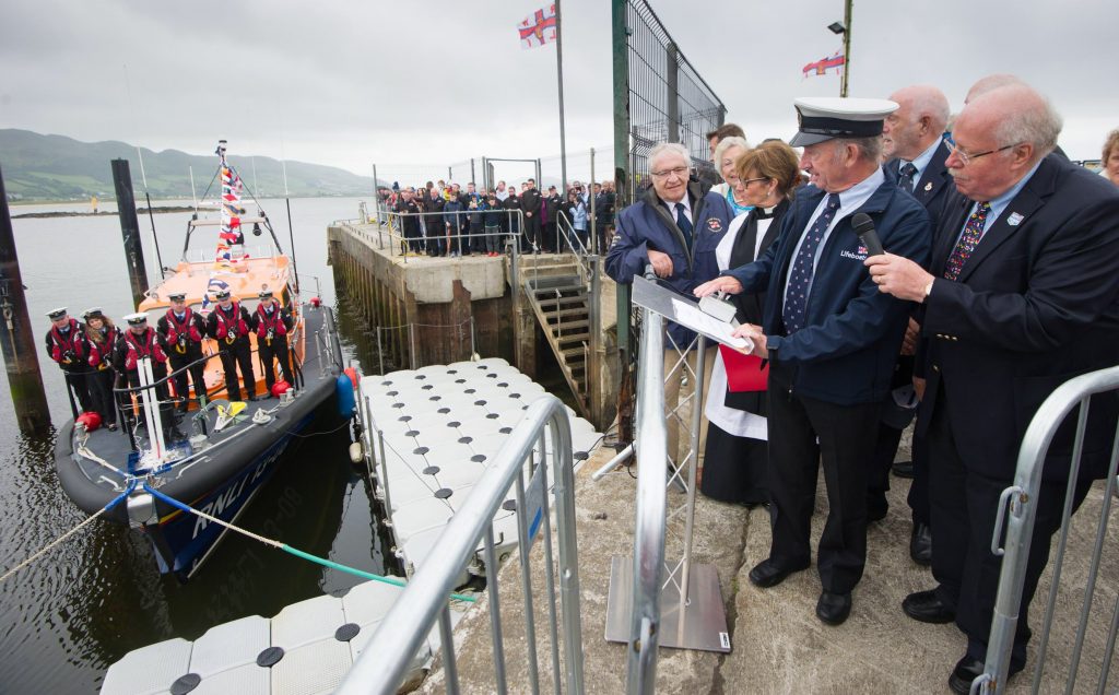 Jimmy Tyrrell, Honorary Life Govenor with John McCarter Lough Swilly, RNLI, Lifeboat Operations Manager  naming the first  Shannon Class lifeboat,  13-08 Derek Bullivant at Lough Swilly Lifeboat Station on Saturday the 25th of June.  Photo - Clive Wasson