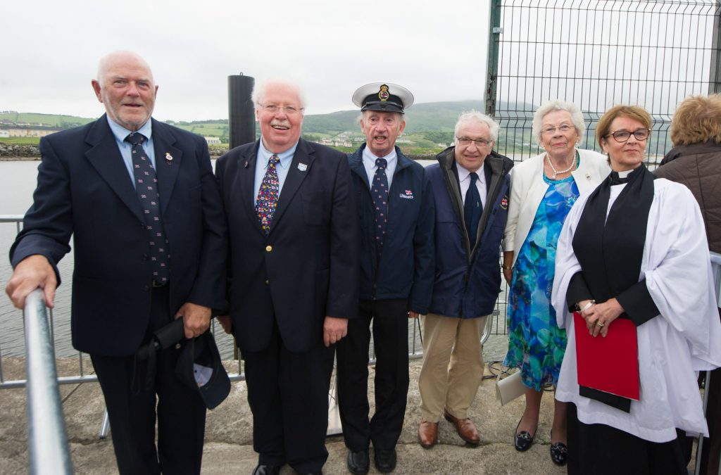 Liam McGee, John McCarter, Jimmy Tyrrell, Pat Heaney, Joan Browne and Reverend Judi McGaffin at the naming ceremony and service of dedication of the Shannon Class lifeboat 13-08 Derek Bullivant at Lough Swilly Lifeboat Station on Saturday the 25th of June.  Photo - Clive Wasson