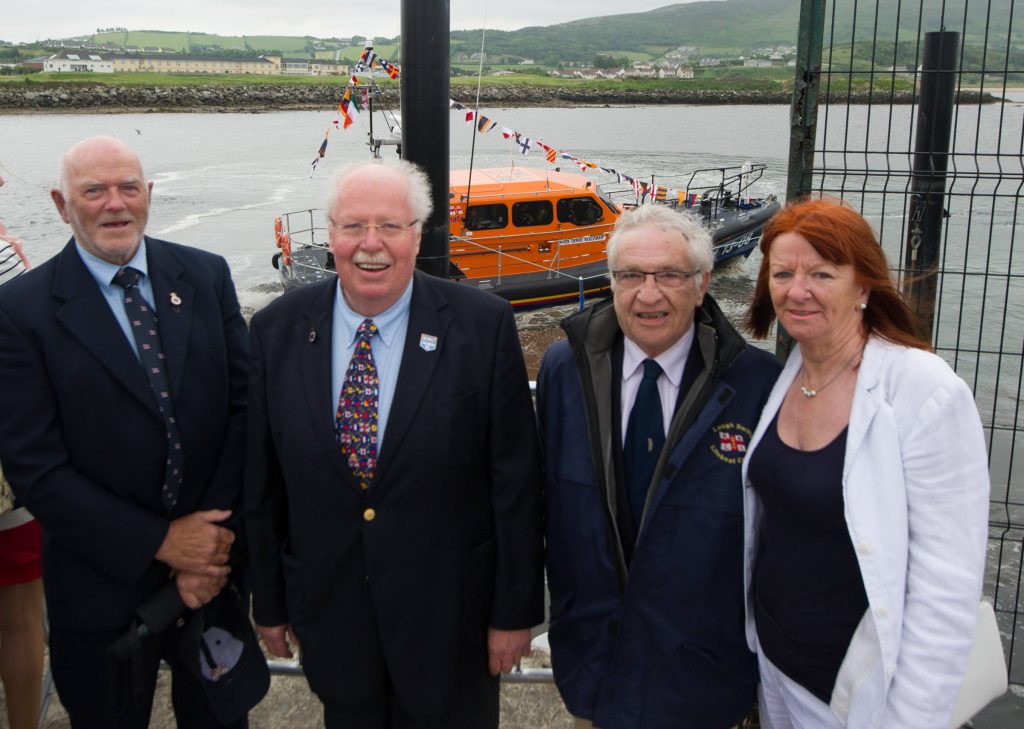Liam McGee, John McCarter, Pat Heaney, and Kate Heaney at the naming ceremony and service of dedication of the Shannon Class lifeboat 13-08 Derek Bullivant at Lough Swilly Lifeboat Station on Saturday the 25th of June.  Photo - Clive Wasson