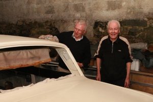 A beautiful Mk1 Lotus Cortina in Micky Gallagher's workshop as he show James Cullen the work he has done on the car so far. Photo Brian McDaid