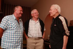 James Cullen at a special driver's briefing with Micky Gallagher, Ramleton this week. It was at Micky's 80th birthday before christmas that he expressed a wish to see James behind the wheel of a rally car for this year's Donegal Rally, 25years after he was the overall winner of the event. Denis Orr , one of the organisers,is also pictured on Tuesday evening as they celebrate the reality of it all coming together next week Photo By Brain McDaid