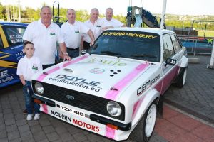 James Cullen and with local lads that made it all happen, Denis Orr, Steven Sheridan and Aidan Caddye at the rally press conference as they get ready for the Donegal Rally. Photo Brian McDaid