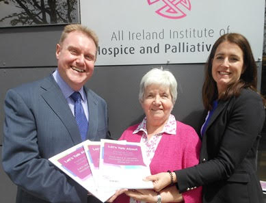Pictured with the Let’s Talk About report are Professor Philip Larkin, AIIHPC Chair; Mrs Eithne Frost, Voices4Care member attending AIIHPC Council of Partners; Ms Karen Charnley, Head of AIIHPC.