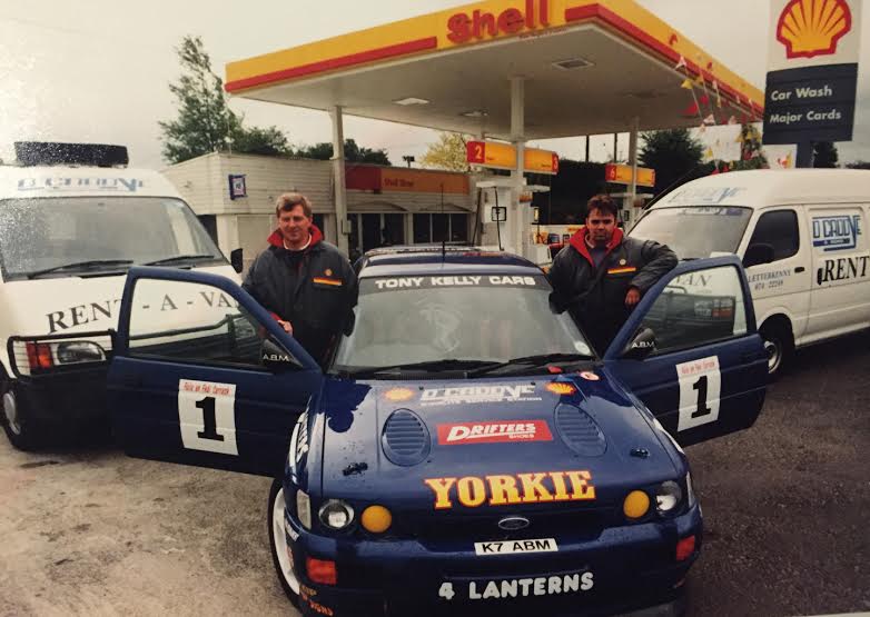 James Cullen pictured with Aidan Caddye at the Old Starlite Shell Filling Station. Aidan.s late father Danny built James Cullen's 1st rally car, a four-door Hillman Avenger. Photo Brian McDaid
