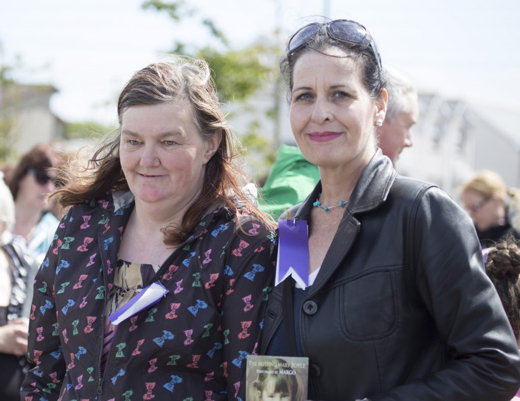 Mary Boyle's twin sister Ann with march organiser Naomi Brady in Ballyshannon. (North West Newspix)